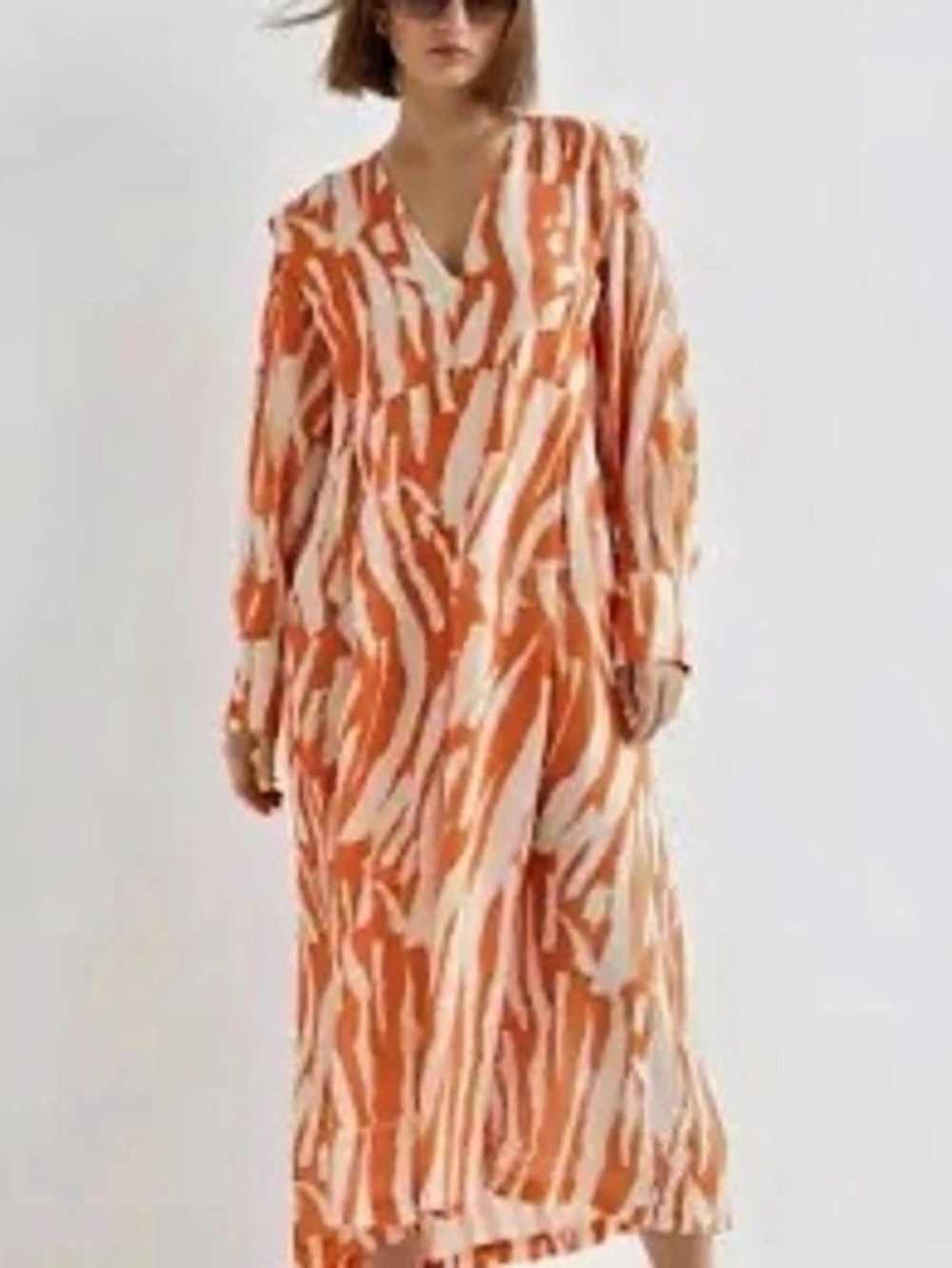 H&M Orange Cream Abstract Print Flowy Maxi Dress Size L - Picture 3 of 16